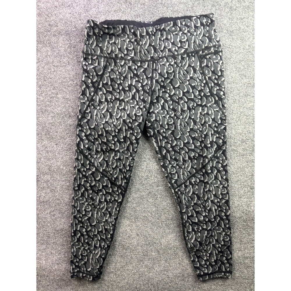Sweaty Betty Power Leggings Womens L Grey Leopard Print 7/8 Workout Yoga Pockets